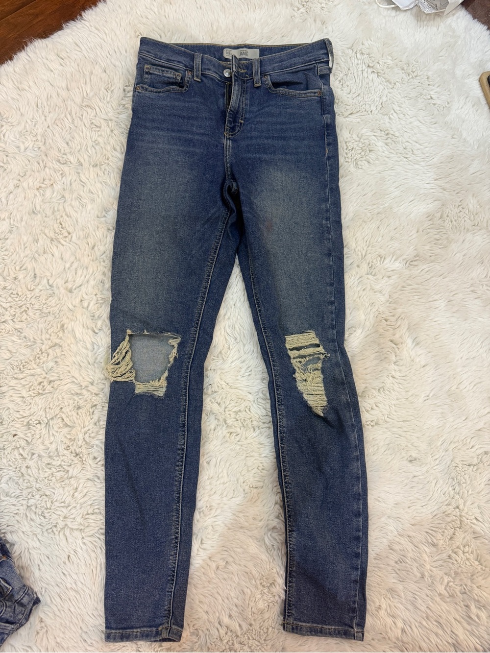 Topshop Dark Blue Distressed Skinny Jeans